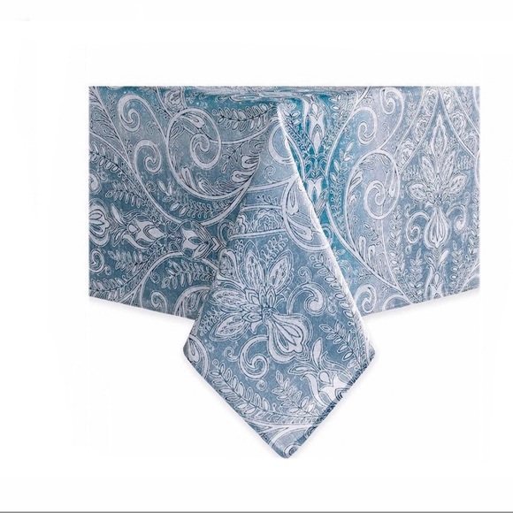 Blue Gray Paisley Caroline Fabric Tablecloth 70in Round - Picture 3 of 3